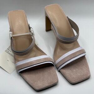 The Drop Avery Sandal Women 7.5 Natural Beige New Block Heel Square Toe Mules